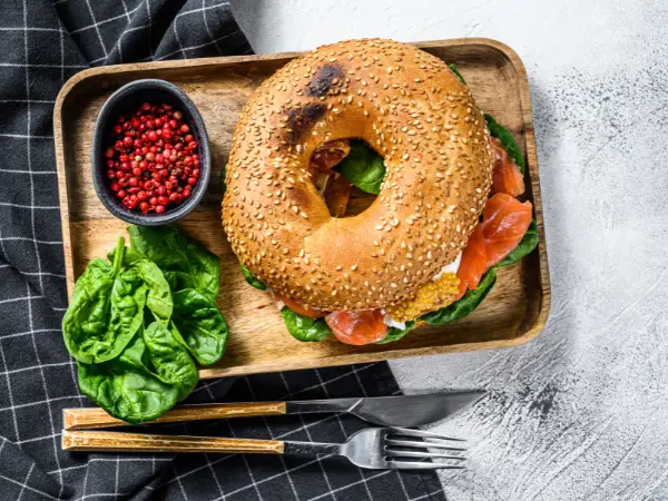 Latte And Smoked Salmon Bagel photo