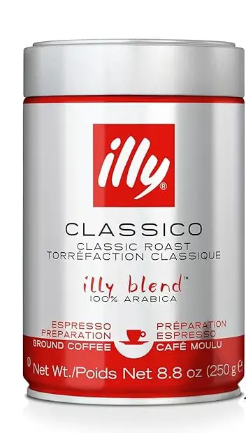 illy Classico Espresso Ground Coffee, Medium Roast, Classic Roast with Notes of Chocolate & Caramel