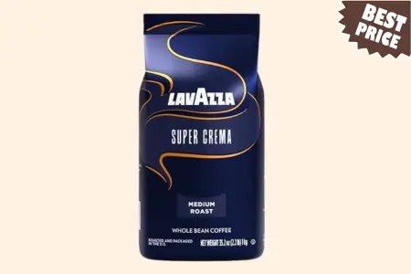 Lavazza Super Crema Whole Bean Coffee Blend, light-Medium Espresso Roast, 2.2 Pound