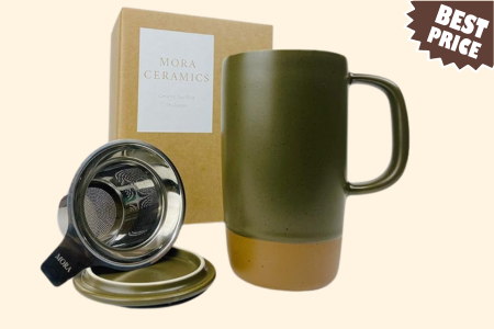 Mora Ceramics Large Tea Mug with Loose Leaf Infuser and Ceramic Lid