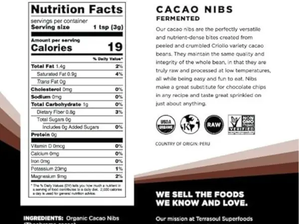 Terrasoul Cacao Nibs Nutritional Benefits