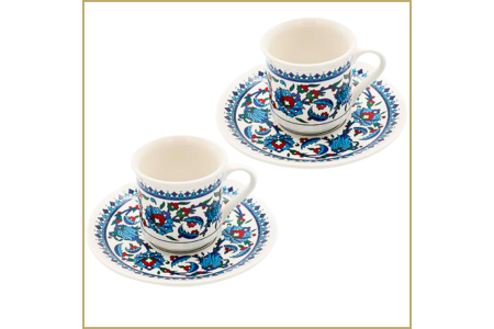 Turkish Coffee Cups Set of 2 with Saucers