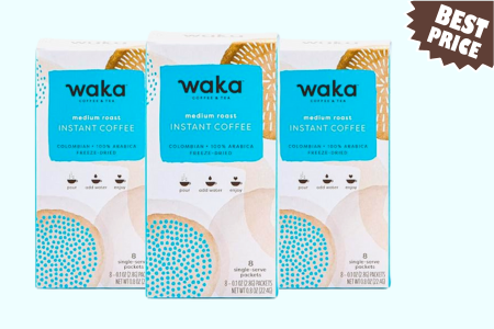 Waka Instant Coffee, Medium Roast - 100% Arabica Colombian Beans, Freeze Dried Granules