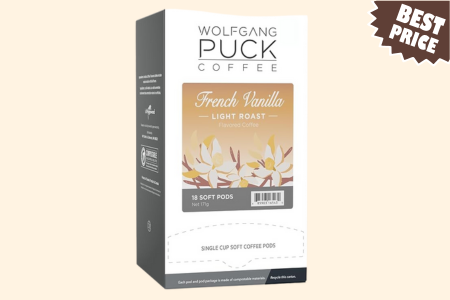 Wolfgang Puck Coffee, French Vanilla Coffee, 9.5 Gram Pods, 18 Count