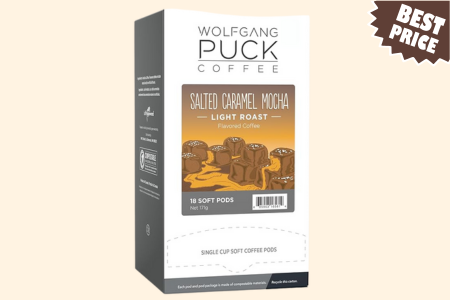 Wolfgang Puck Coffee, Salted Caramel Mocha Coffee, 9.5 Gram Pods