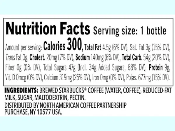 information taken from the label Starbucks Bottled Frappuccino 13.7 Fl Oz